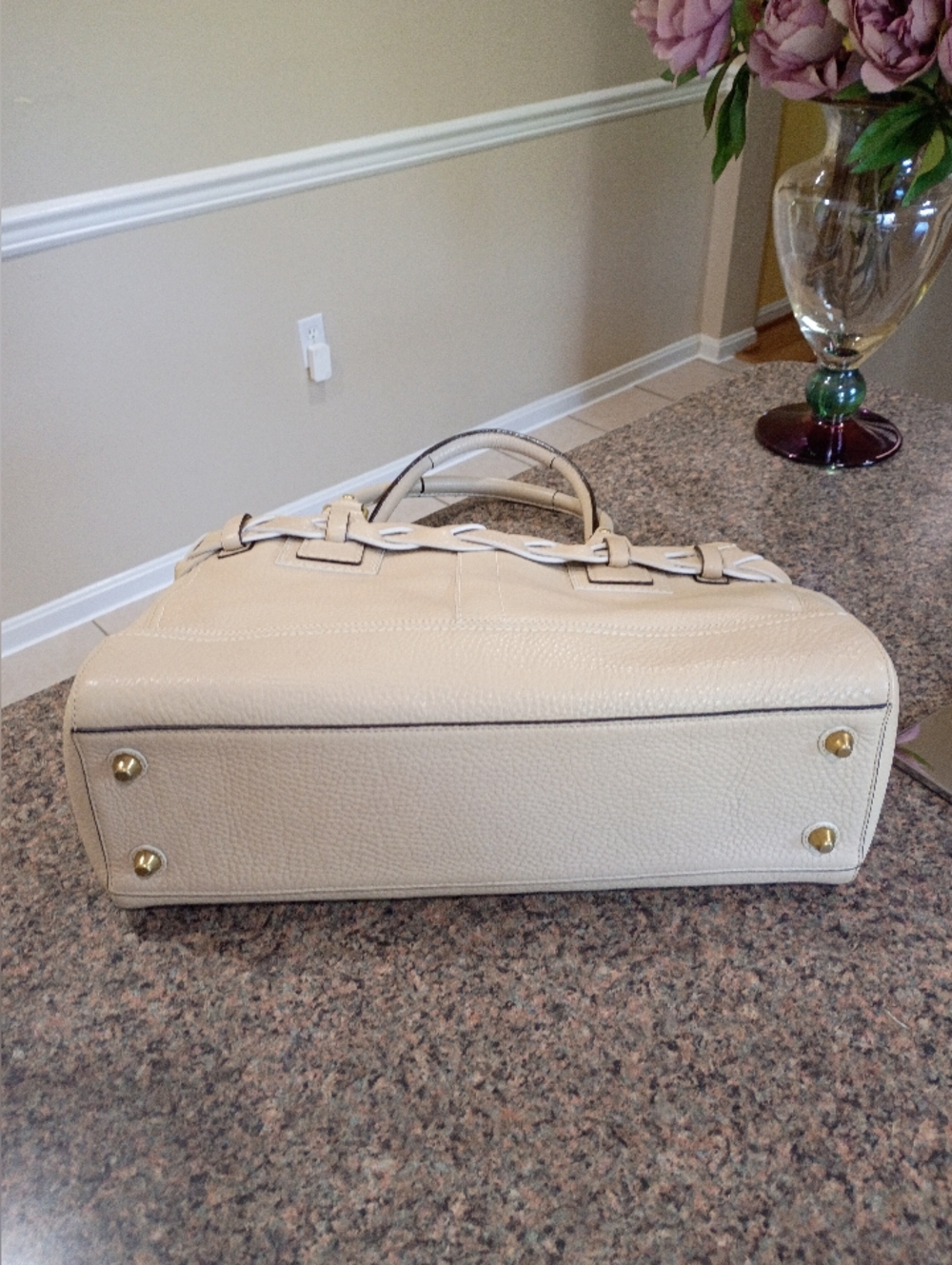 Coach Hamton Briaded Pebbled Leather Satchel Bag in Chalk - Picture 13 of 16